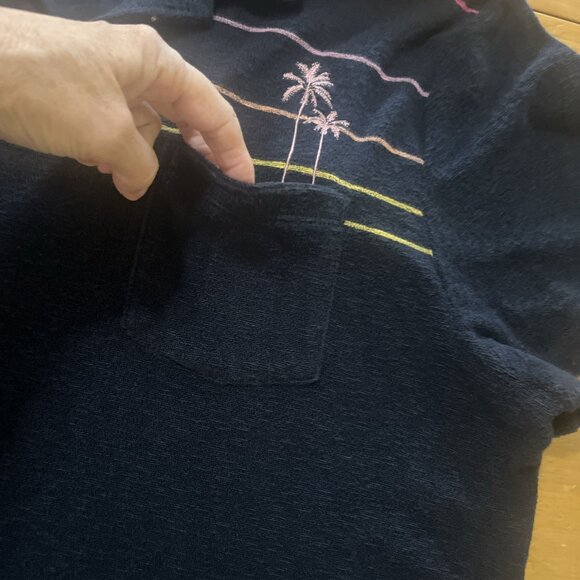 Marine Layer Terry Out Polo Navy Multistripe Short Sleeve Palm Trees Mens L/XL - Picture 5 of 12